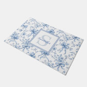 Blauwe Bloem Franse Toile Monogram Naam  Deurmat (Schuin)