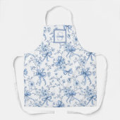 Blauwe Bloem Franse Toile Monogram Naam Schort (Voorkant)