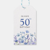 Blauwe bloem gepersonaliseerde 50e verjaardag cadeaulabel (Achterkant)