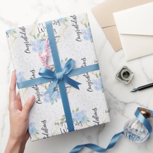 Blauwe bloem - gepersonaliseerde bruiloft cadeaupapier (Geschenken)