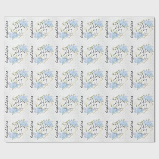 Blauwe bloem - gepersonaliseerde bruiloft cadeaupapier (Vlak)