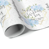 Blauwe bloem - gepersonaliseerde bruiloft cadeaupapier (Rol Hoek)