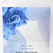 Blauwe bloem gepersonaliseerde bruiloft drieluik uitnodiging (Binnenzijde eerst)