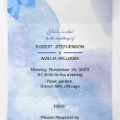 Blauwe bloem gepersonaliseerde bruiloft drieluik uitnodiging (Binnenkant midden)