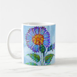 Blauwe Bloem Halftone op Blauwe Fine Art Koffiemok