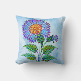 Blauwe Bloem Halftone op Blauwe Fine Art Kussen