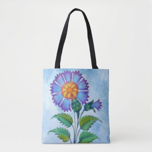 Blauwe Bloem Halftone op Blauwe Fine Art Tote Bag (Voorkant)