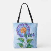 Blauwe Bloem Halftone op Blauwe Fine Art Tote Bag (Achterkant)