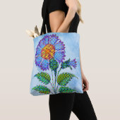 Blauwe Bloem Halftone op Blauwe Fine Art Tote Bag (Dichtbij)