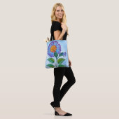 Blauwe Bloem Halftone op Blauwe Fine Art Tote Bag (Op model)