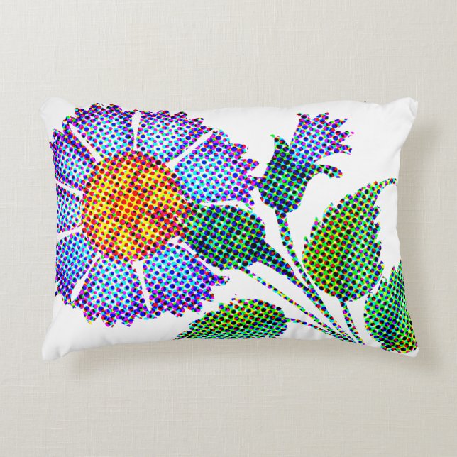 Blauwe Bloem Halftoon Fine Art Accent Kussen (Voorkant)