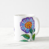 Blauwe Bloem Halftoon Fine Art Koffiemok (Voorkant rechts)