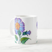 Blauwe Bloem Halftoon Fine Art Koffiemok (Voorkant links)