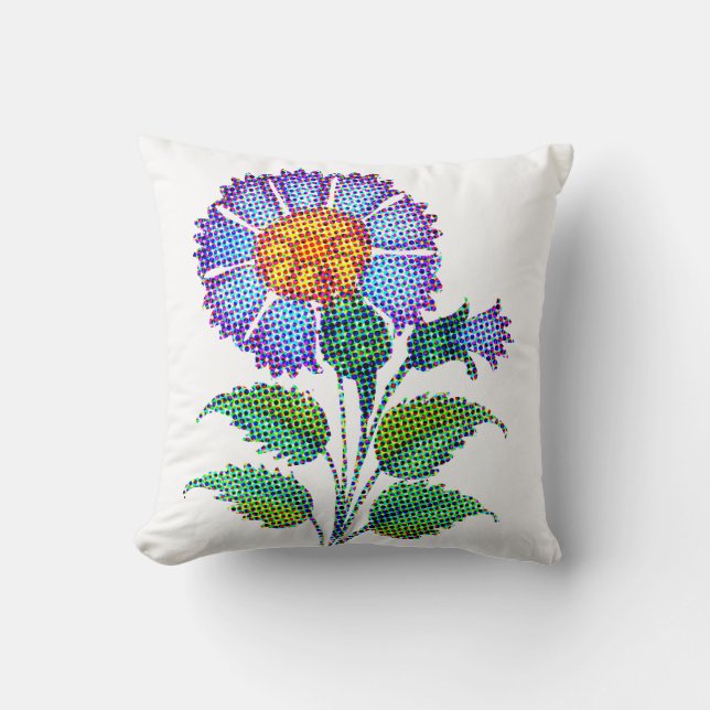 Blauwe Bloem Halftoon Fine Art Kussen (Voorkant)