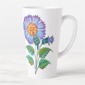 Blauwe Bloem Halftoon Fine Art Latte Mok (Rechts)
