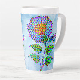 Blauwe Bloem Halftoon op Blauwe Fine Art Latte Mok