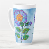 Blauwe Bloem Halftoon op Blauwe Fine Art Latte Mok (Linkerhoek)