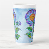 Blauwe Bloem Halftoon op Blauwe Fine Art Latte Mok (Voorkant)