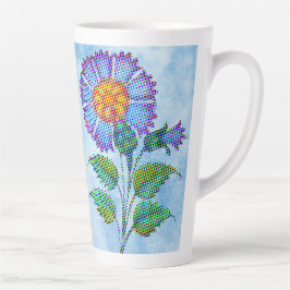 Blauwe Bloem Halftoon op Blauwe Fine Art Latte Mok