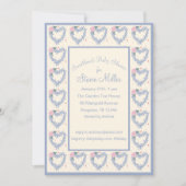 Blauwe Bloem Harten en Strikken Baby Shower Uitnod Kaart (Voorkant)