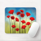 Blauwe bloem illustratie, groen veld, blauwe hemel muismat (Met muis)