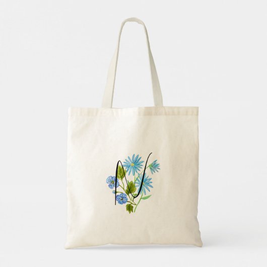 Blauwe bloem in waterverf met uw initiaal. tote bag (Achterkant)