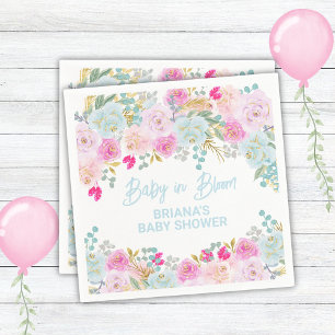 Blauwe bloem jongens baby shower servet