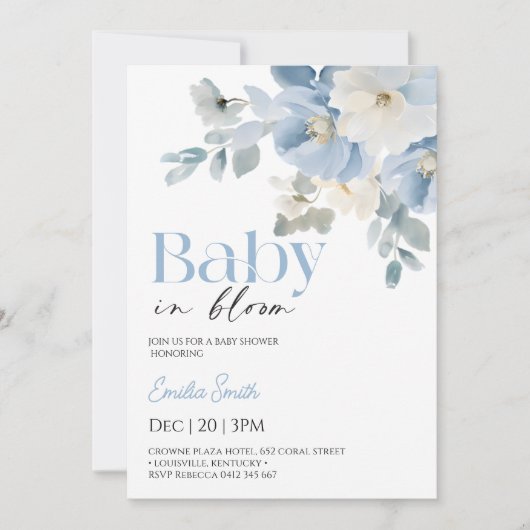  Blauwe bloem jongens babyshower  Kaart (Voorkant)