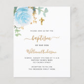 Blauwe bloem jongens budget doop uitnodiging (Voorkant)