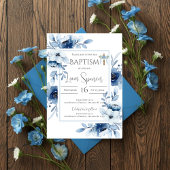 Blauwe bloem jongensdoop uitnodiging