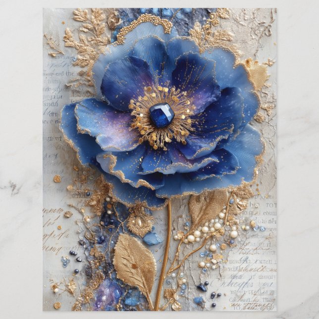 Blauwe Bloem Junk Journal Scrapbook Papier (Voorkant)