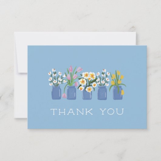 Blauwe Bloem Kar Overeenkomstige Metselwerk Pot Bedankkaart (Voorkant)