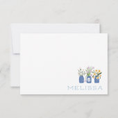 Blauwe Bloem Kar Overeenkomstige Metselwerk Pot Bedankkaart (Achterkant)