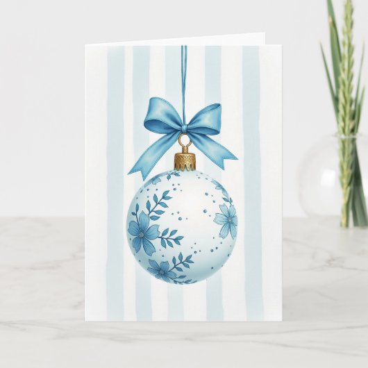 Blauwe Bloem Kerstbal Kaart (Voorkant)