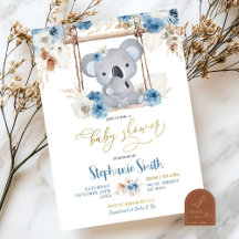 Blauwe Bloem Koala Australisch Dier Baby Shower
