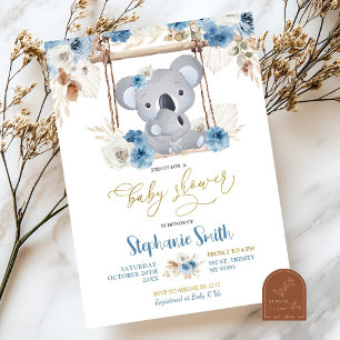 Blauwe Bloem Koala Australisch Dier Baby Shower Kaart