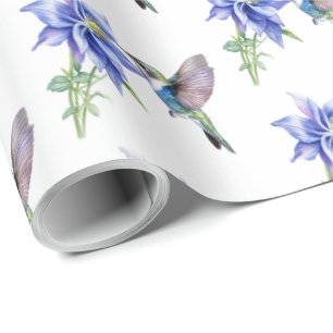 Blauwe Bloem Kolibrie Wilde Bloem Cadeaupapier
