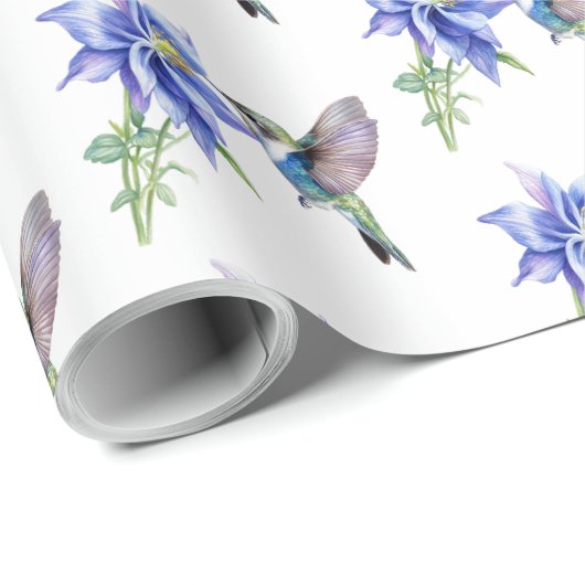 Blauwe Bloem Kolibrie Wilde Bloem Cadeaupapier (Rol Hoek)