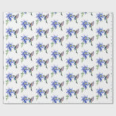 Blauwe Bloem Kolibrie Wilde Bloem Cadeaupapier (Vlak)