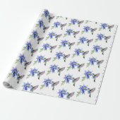 Blauwe Bloem Kolibrie Wilde Bloem Cadeaupapier (Uitgerold)