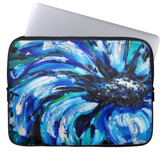 Blauwe bloem laptop sleeve (Voorkant)