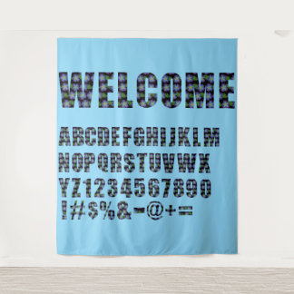 Blauwe Bloem Letters Maak Je Eigen Achtergrond Wandkleed