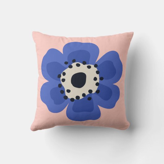 Blauwe bloem lichtroze kussen (Achterkant)
