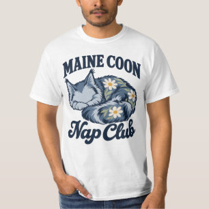 Blauwe Bloem Maine Coon Slaapclub pluizige Kat moe T-shirt