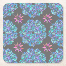 Blauwe Bloem Mandala Kartonnen Onderzetters