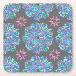 Blauwe Bloem Mandala Kartonnen Onderzetters