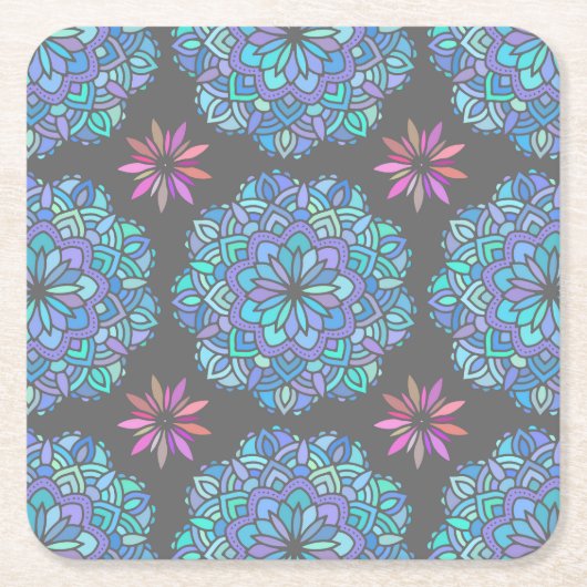 Blauwe Bloem Mandala Kartonnen Onderzetters (Voorkant)
