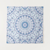 Blauwe Bloem Mandala Wandkleed (Voorkant (horizontaal))