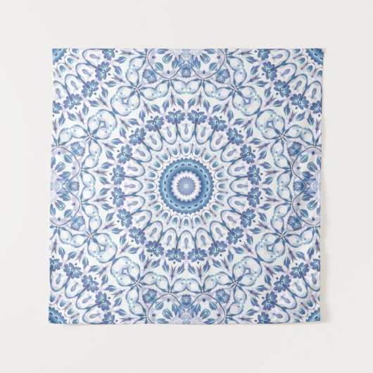 Blauwe Bloem Mandala Wandkleed (Voorkant)