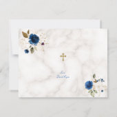 Blauwe Bloem Marmer Foto Jongen Gouden Kruis Doop  Bedankkaart (Achterkant)